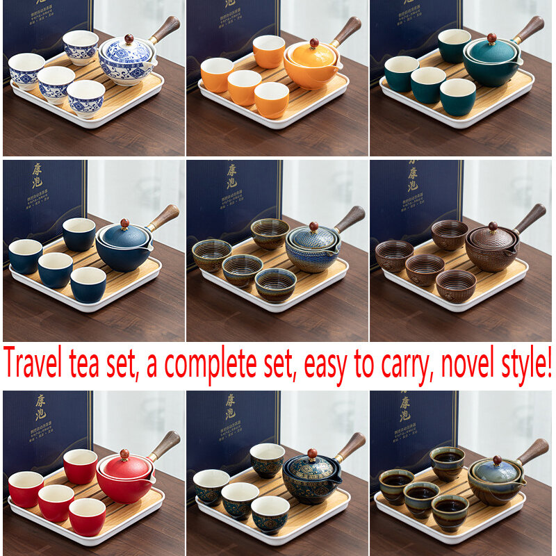 Service à thé chinois Gongfu en porcelaine ensemble de théière Portable avec machine à thé à Rotation de 360 degrés et infuseur Portable tout en un sac cadeau