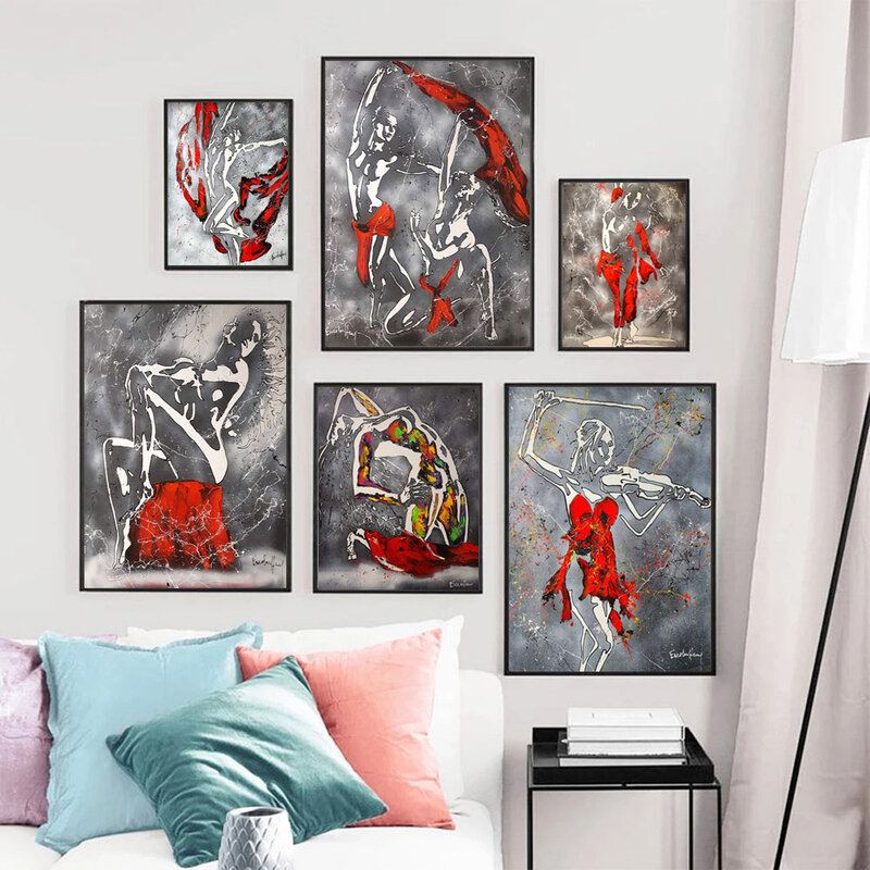 Pintura en lienzo de figura abstracta de moda moderna, arte del cuerpo humano, sexy bailarina, póster, sala de estar, dormitorio, decoración del hogar, mural