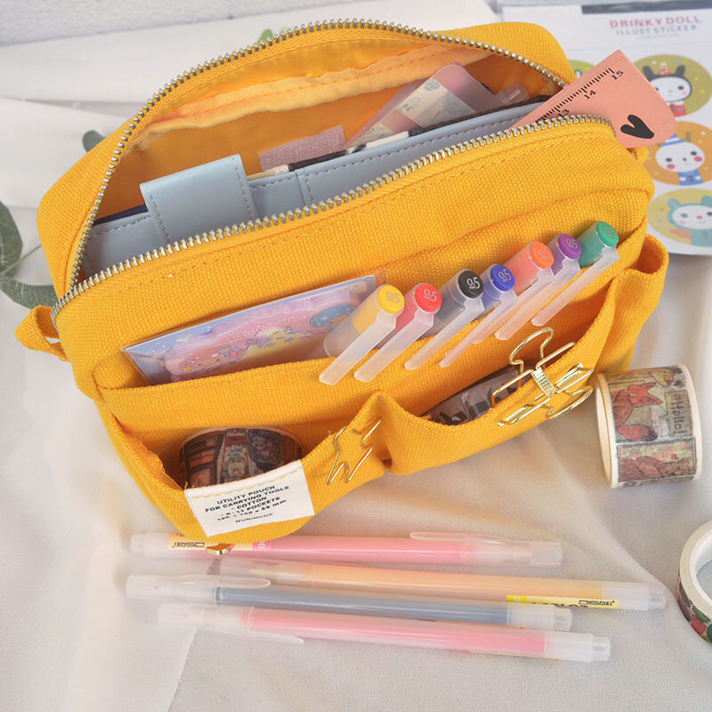 Sac à crayons plat de rangement, grand format, mode japonaise, créatif, porte-Journal, pochette, fournitures scolaires et de bureau jaunes et bleues, 260x170x60mm