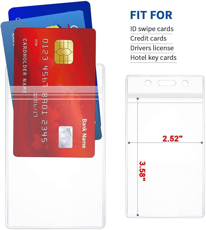 Cartão de identificação extra espesso, porta-cartão vertical transparente em pvc com zíper impermeável