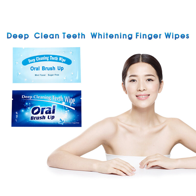 Os dentes do dedo limpam toalhetes de limpeza profunda descartáveis dos dentes da escova de dedo para a respiração fresca que clareia a ferramenta do cuidado da higiene oral