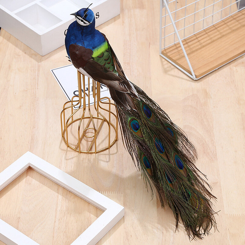Handgemaakte Kunstmatige Pauw Vogel Gevederde Realistische Tuin Home Decor Ornament Creatieve Gift Fotografie Props Ambachten Sculptuur