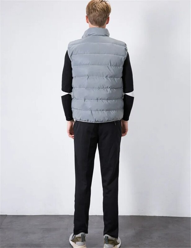 Colete masculino de inverno refletor, colete casual masculino sem mangas, colete quente, roupa externa tamanho grande