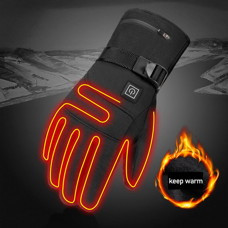 Перчатки с электроподогревом унисекс, зимние водонепроницаемые ветрозащитные спортивные перчатки с защитой от холода для работы на открыт...