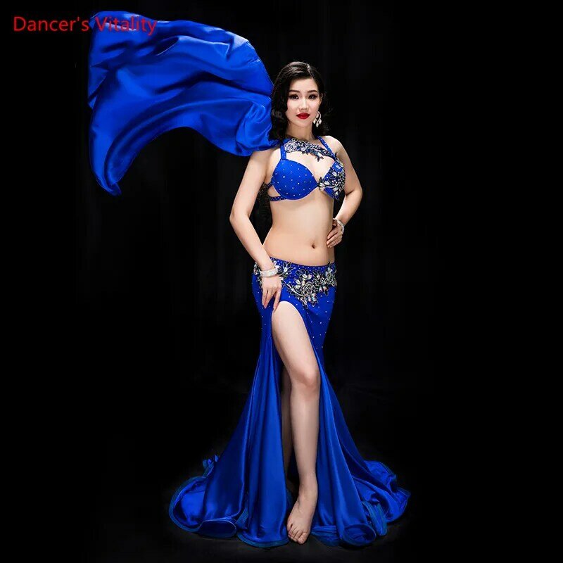 Sujetador de baile para mujer, traje oriental de lujo, panel fuera de Egipto, vestido rojo para espectáculo de baile, púrpura, azul real, 2 piezas, nuevo