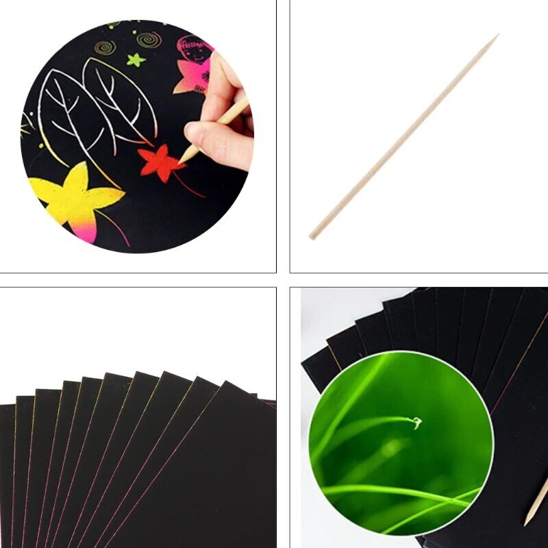 10 Sheets A4 Magic Scratch Art Painting Paper With Drawing Stick Kids Toy Gift GXMB
