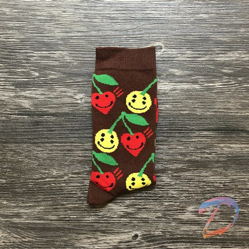 Kanye West CPFM Co-branded Socks Brown Cherry Smiley High Quality Cotton Sports In-tube Socks CPFM Men's Women's Ins Tide Socks