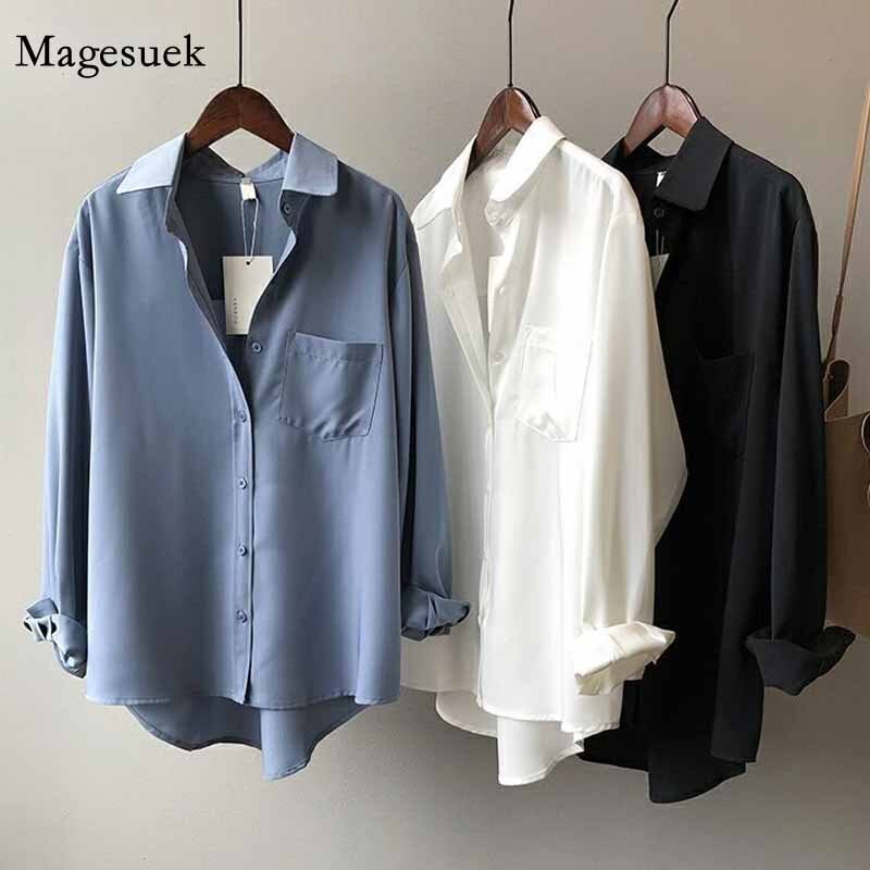 Blusa informal holgada de manga larga para Mujer, camisa elegante estilo Vintage con botones, color blanco, moda coreana, Otoño, 2022