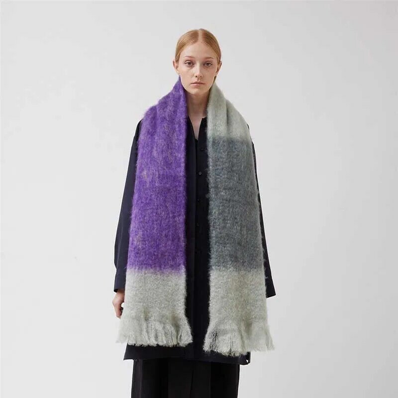 210cm New Scarf Jil Sander Minimalist Return To Jill Stitching Scarf Rainbow Color Matching Mohair 2021 Autumn and Winter