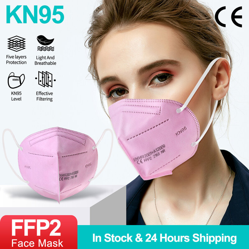 Mascarilla FFP2 KN95 homologada para adulto, máscara protectora facial reutilizable con 5 capas, disponible en 10 colores, certificado CE
