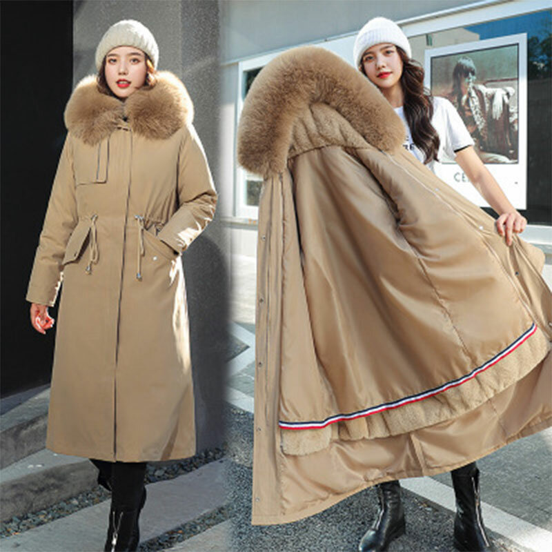 Manteau en coton épais et fendu pour femme, veste longue, grande taille, vêtement d'extérieur chaud, hiver 2023, Parka Plus velours, M-3XL