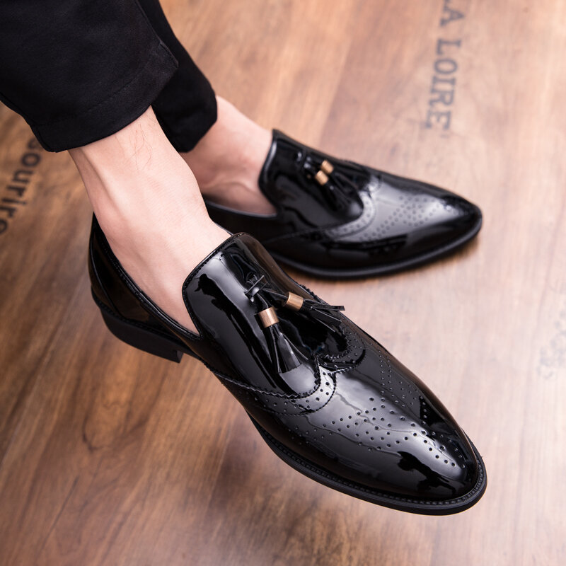 Pointed Toe Formal Shoes Man Leather loafers Spring Men Italy Dress Shoes slip on Business Wedding party Shoes For Male l5
