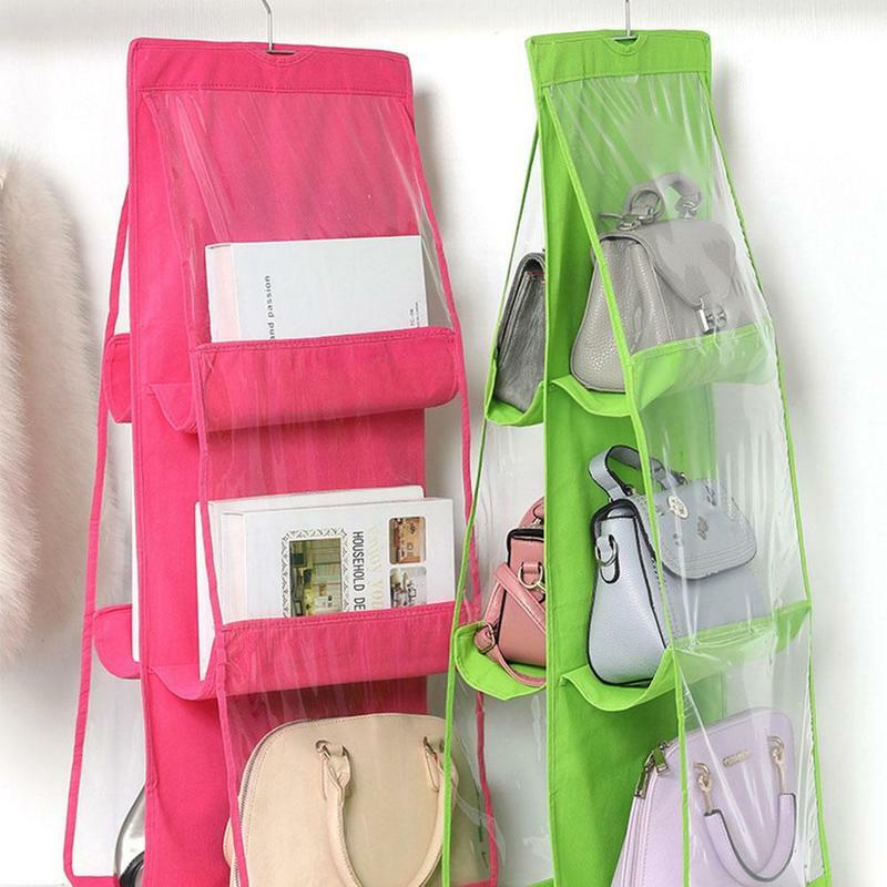 Pendurado bolsa sundry sapato sacos 6 bolsos pendurado saco armário organizador de armazenamento bolsa dobrável sacos bolsa clara i2q8