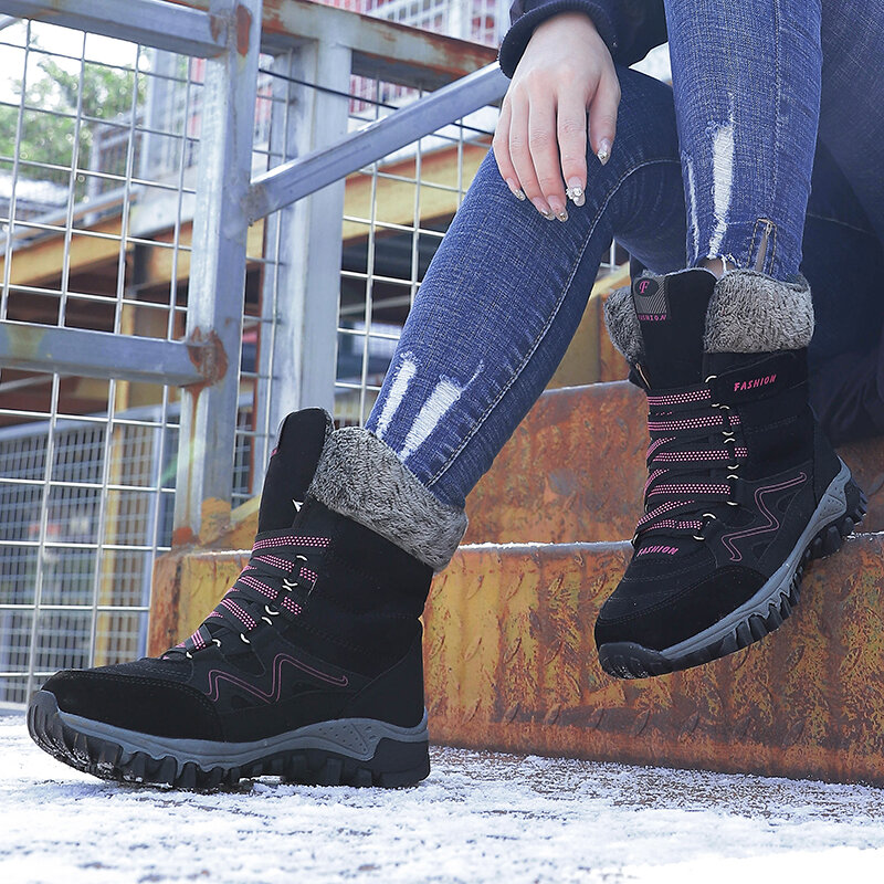 Giày Boot Nữ Da Lộn Nữ Lông Dày Dặn Giả Tuyết Mùa Đông Khởi Động Ấm 2021 Phụ Nữ Mới Lớn Kích Thước 11 Không Trượt Sang Trọng Ngắn cao Đi Bộ Khởi Động Đi Bộ Đường Dài