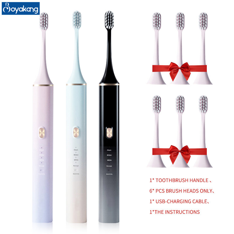 Boyakang sonic escova de dentes elétrica 4 modos limpeza usb carregador ipx7 cerdas dupont à prova dsmart água inteligente cronometragem byk39