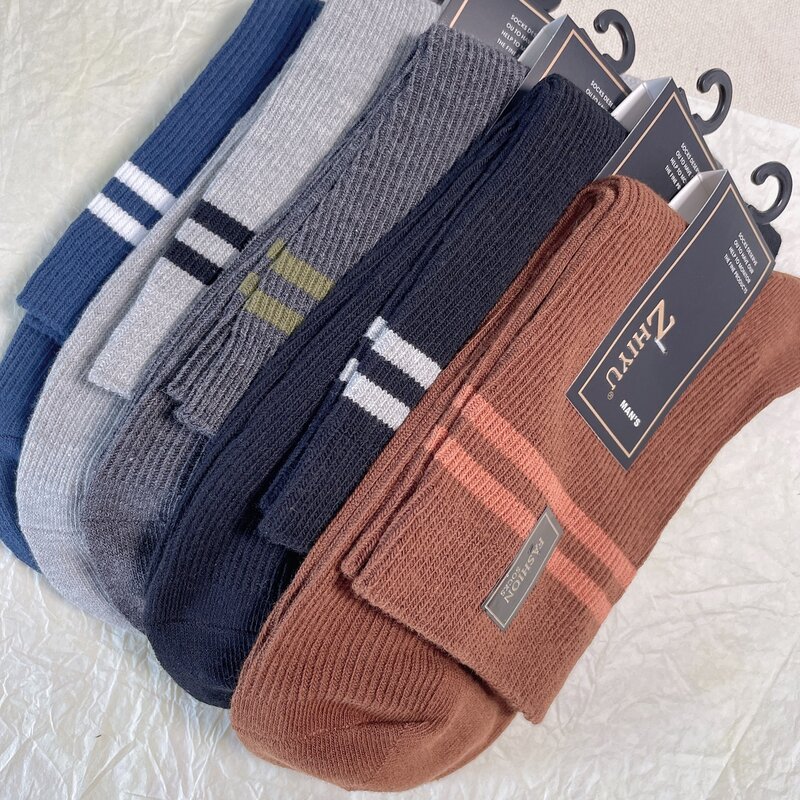 Японские Свободные Носки для старших классов, для мальчиков, однотонные носки в стиле Харадзюку, вязаные спицы, женские, коричневые, синие, ч...