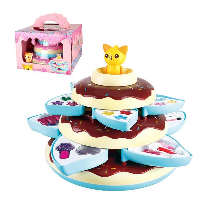 소녀 메이크업 장난감 세트 3 층 도넛 상자, 소녀 가상 놀이 장난감, 플레이 하우스 매니큐어 화장품 장난감 세트, 소녀 교육 장난감