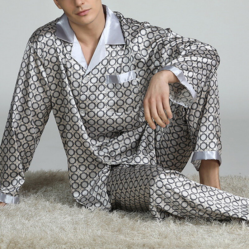 Пижамный комплект Мужской Шелковый атласный, одежда для сна в современном стиле, шелковая ночная рубашка, мягкая удобная домашняя пижама дл...