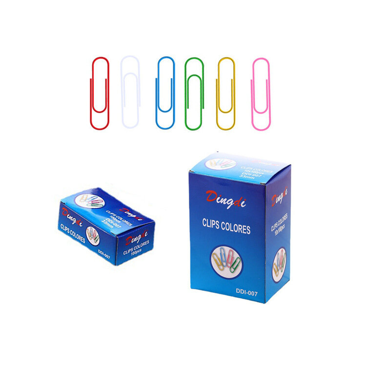 1 box of color paper clips, office stationery, color plastic-coated paper clips, colorful storage needles, boxed 70 pieces