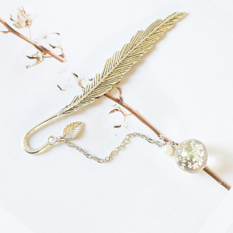 for Crystal Pendant Bookmark Metal Leaves Chinese Style Bookmark Flower Pendant Bookmark Dried Gift Stationery School