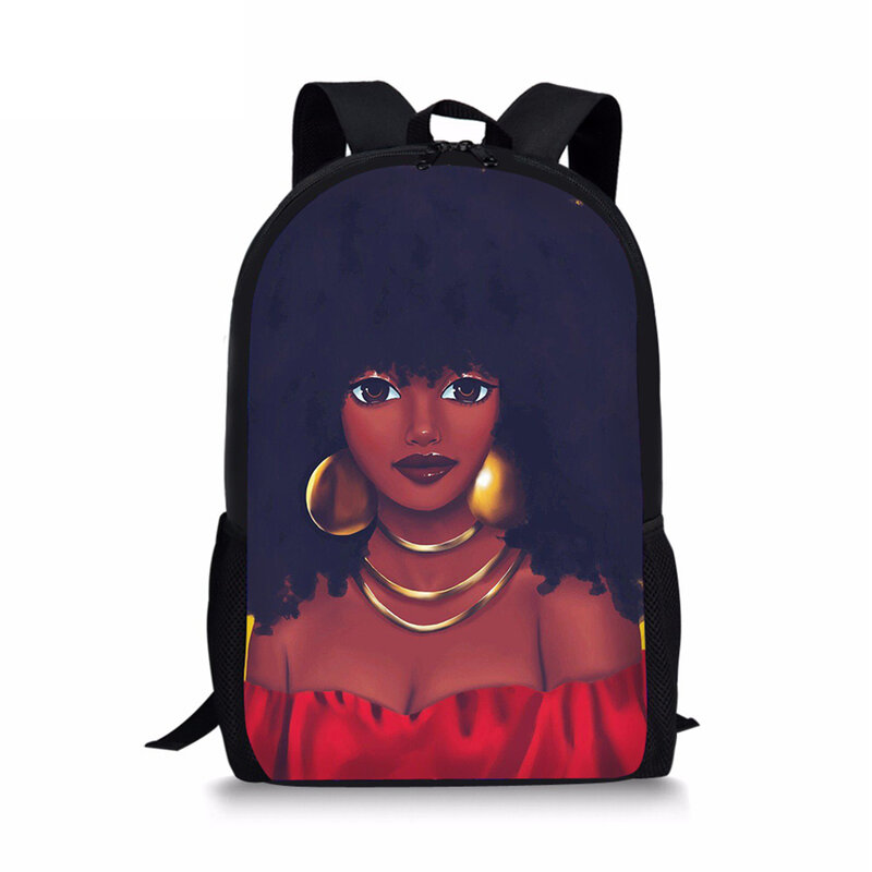 Mochila de moda para niños, mochilas escolares de diseño Kawaii para niñas Afro negras de 16 pulgadas