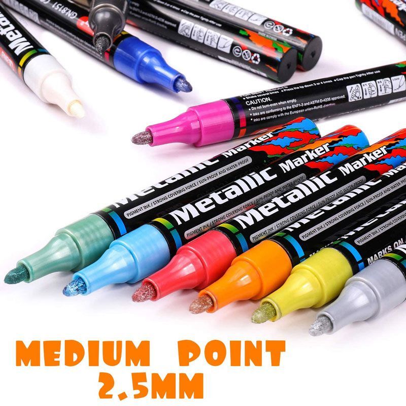 Rotuladores de pintura metálica de 4 a 24 colores, marcadores de colores metálicos para papel de pintura de roca, vidrio de cerámica, plástico, bolígrafo de arte para álbum de recortes