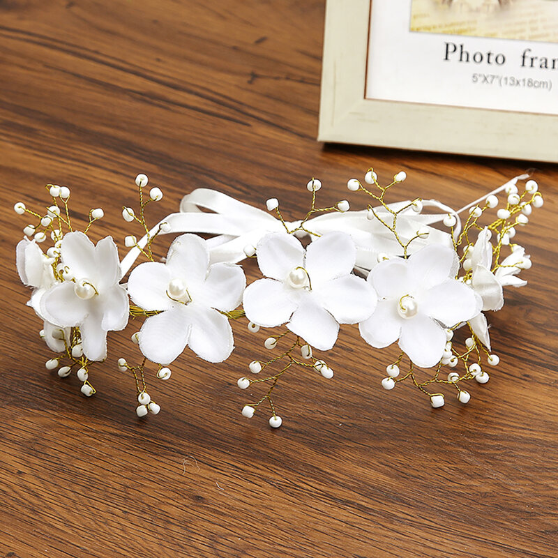 Molans New Handmade Slik Flower Pearl Wreath Headband Ribbon Flower Crown Bridal Floral Garlands Wedding Women Hair Accessories