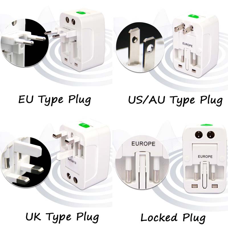 USBO All in One Universal USB Travel Adapter Plug AU US UK EU Converter Socket Plug Adapter caricabatterie ca CE bianco nero 931L