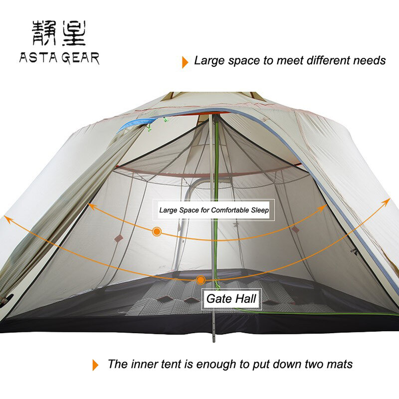 Asta Gear-casa de montaña de gran espacio, equipo de actividad y tienda ultraligera para seis personas, tienda de campaña piramidal sin bastón de trekking