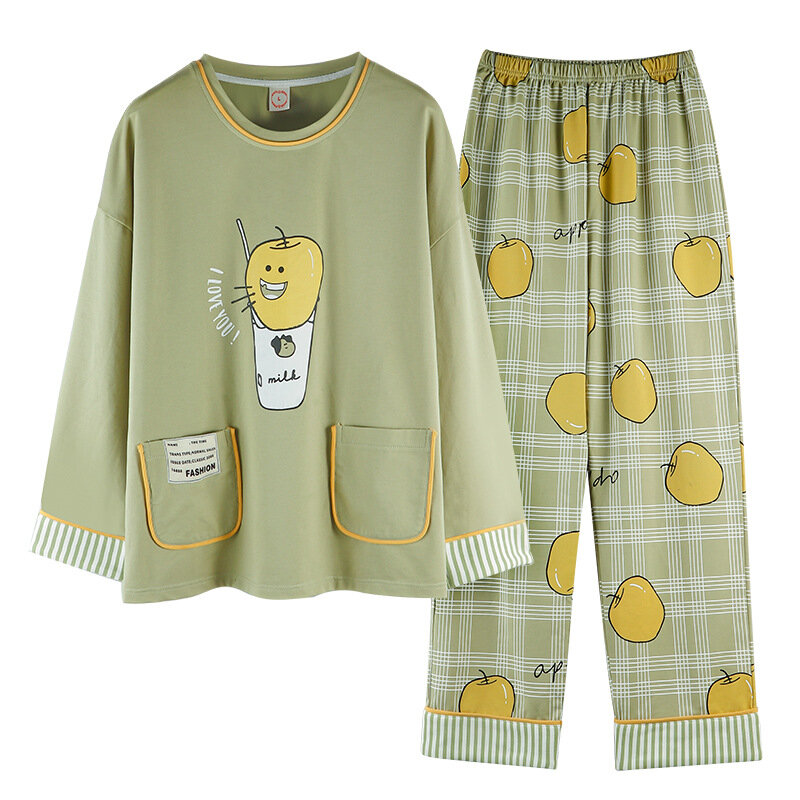 Conjuntos de Pijama estampados de algodón para niñas, ropa de dormir de talla grande, suelta, transpirable, estilo coreano
