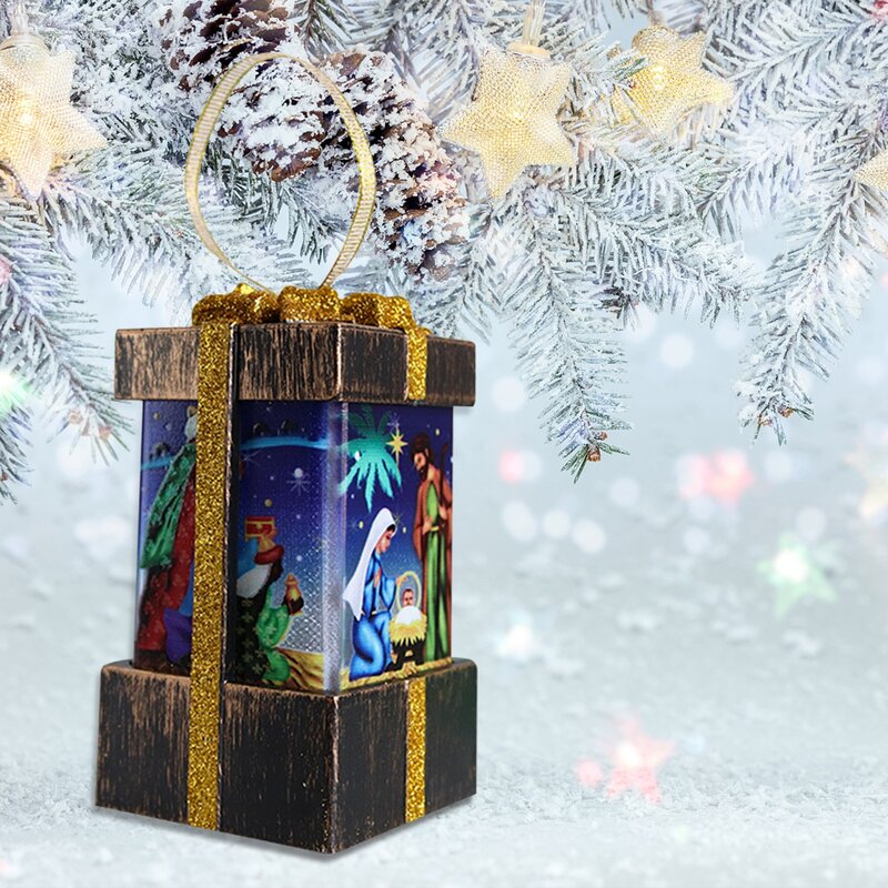 Linterna decorativa navideña para decoración del hogar, caja de regalo luminosa con colgante navideño para escritorio, manualidades artesanales, decoración para fiesta