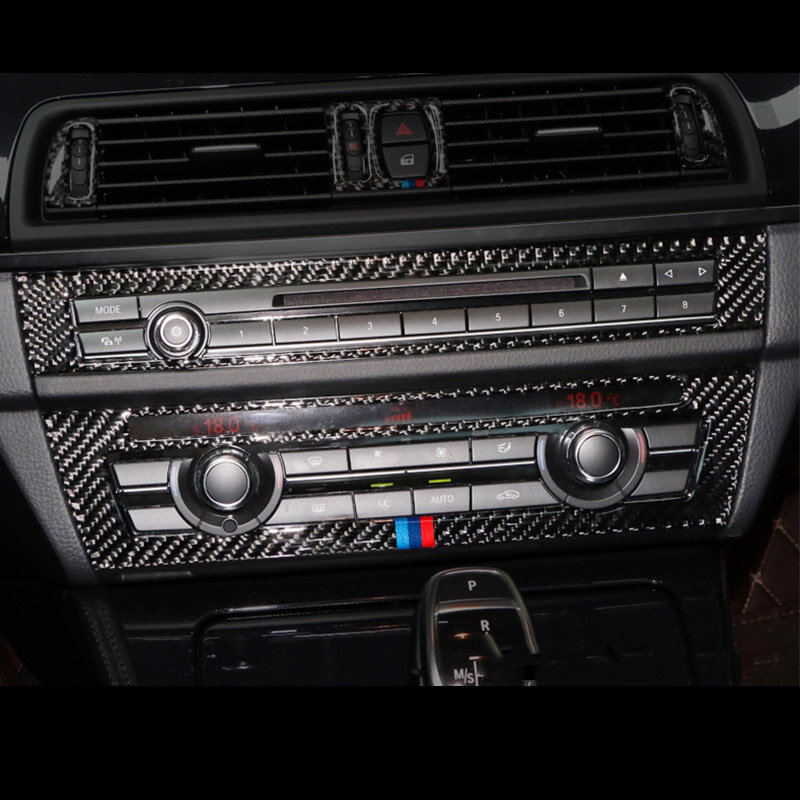 คาร์บอนไฟเบอร์ภายในรถชุดคันเกียร์เครื่องปรับอากาศ CD แผงประตูพนักพิง Trim สติกเกอร์สำหรับ BMW 5 ...