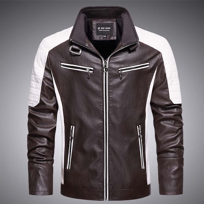 Chaquetas de cuero de moda para hombre, abrigos ajustados con múltiples cremalleras, retales, chaqueta de cuero para motocicleta, Punk, novedad