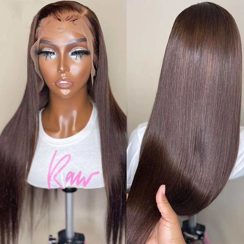 Dark Brown Middle Part Silky Straight Lace Front Wig Synthetic For Black Women Cosplay Preplucked Long Heat Resistant Baby Hair