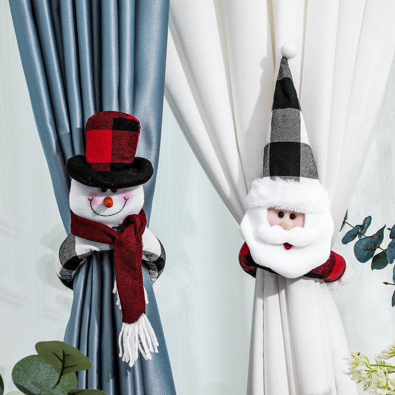 귀여운 크리스마스 커튼 버클 산타 클로스 크리스마스 눈사람 커튼 타이백 클립 액세서리 홈 룸 창 장식 선물 파티