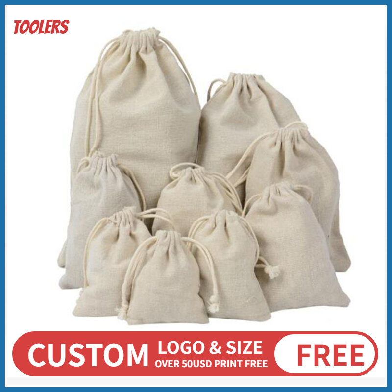 7 × 9 /10 × 13 /12 × 16 /15 × 20 センチメートル綿 100% リネン巾着バッグ豆ビーズおもちゃ環境配慮型製品包装袋カスタムロゴ