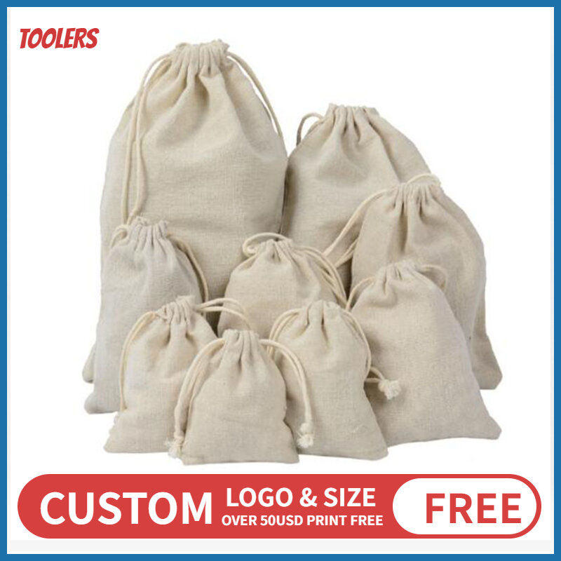 7x9 /10x13 /12x16 /15x20cm 100% Cotton Linen Drawstring Bag Beans Beads Toys Eco-friendly Products Packaging Bags Custom Logo