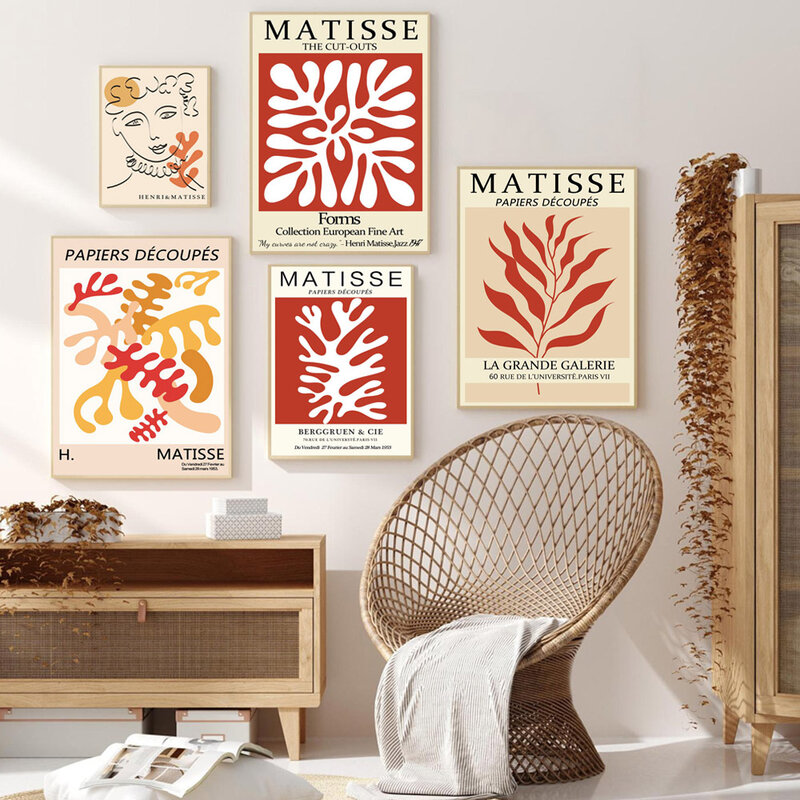 นอร์ดิกบทคัดย่อ Art Matisse สีแดง Theme Wall ภาพวาดผ้าใบภาพวาดสำนักงานห้องนั่งเล่นห้องนอนตกแต่งบ้านภาพ...