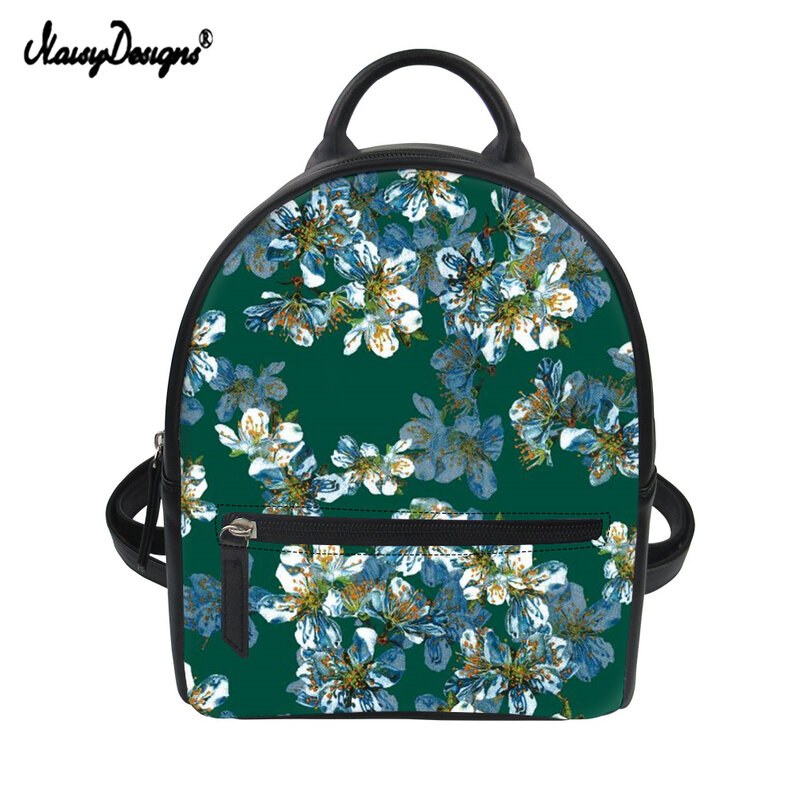 NOISYDESIGNS-Mini mochila de piel sintética con diseño de flores coloridas para mujer, bolso de día para viaje al aire libre, Estilo Vintage