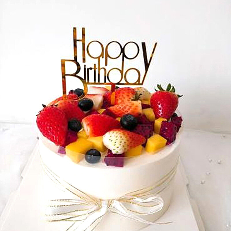 Promocional feliz aniversário bolo topper acrílico espelho de ouro cupcake topper para crianças festa de aniversário decorações do bolo chá de fraldas