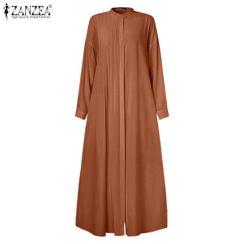 ZANZEA Shirts for Women 2021 Female Vintage Blouse Spring Long Sleeve Tops Casual Solid Split Fork Blusa Femininas Oversized 