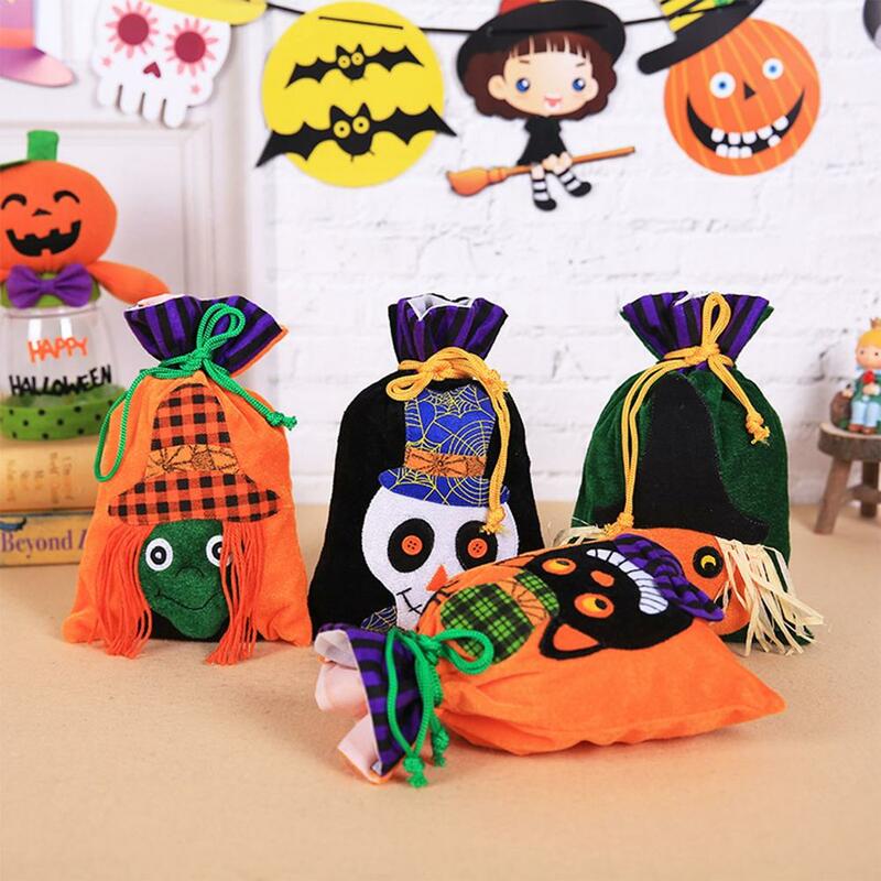 Sacos de doces de halloween bonito presente flanela saco de presente crianças saco de cordão saco de doces caixas de festa de halloween decoração suprimentos