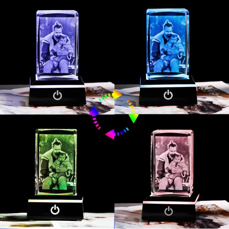 2D/3D Customized Picture Crystal Laser Engrave Cube Glass Personalized Pets Photo Frames for Wedding Home Decor Keepsake Gift
