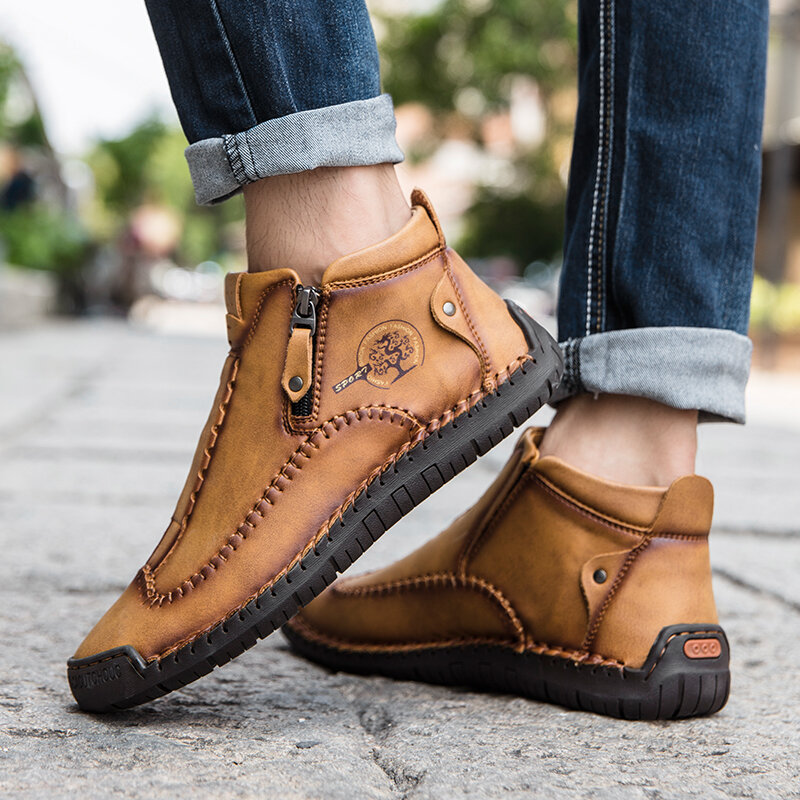 브랜드 남성 부츠 패션 남성 발목 부츠 야외 방수 남성 플랫폼 부츠 가죽 캐주얼 신발 디자이너 Zapatos De Hombre