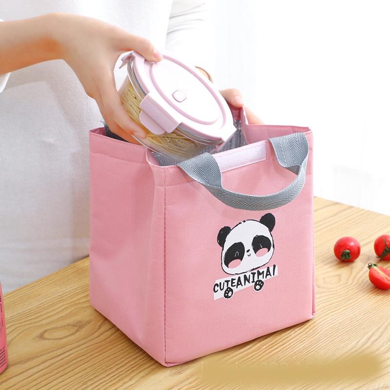 Cute Dog & Panda Lunch Bags Canvas Portable Zip Waterproof Thermal Oxford Cooler Bag Convenient Lunch Box Tote Food BBQ Bag