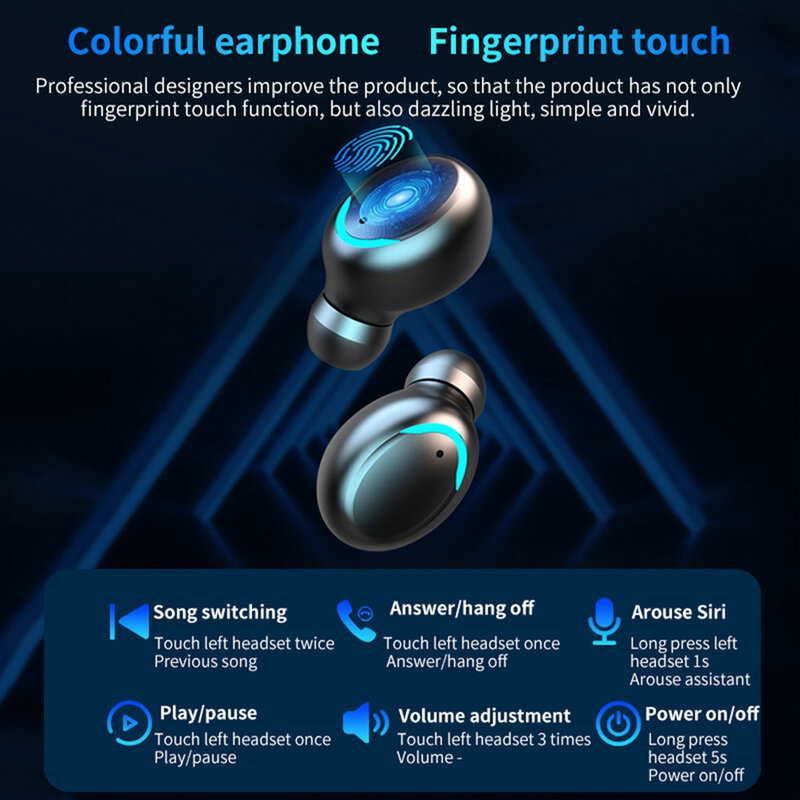 F9 TWS Earphone V5.0 Stereo Wireless Headset Waterproof Sport Bluetooth-compatible Earphones Mini Touch Control Noise Cancelling