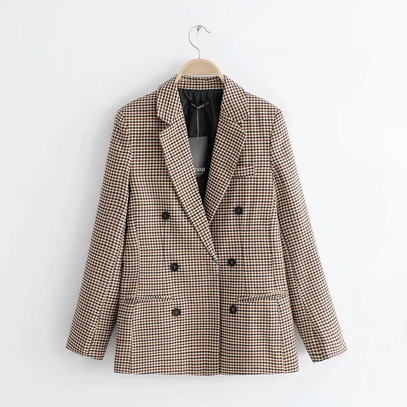 Casaco de blazer xadrez feminino botão retro treliça terno jaqueta com ombro pads jaqueta blazer feminino casacos casuais 2019 nova moda