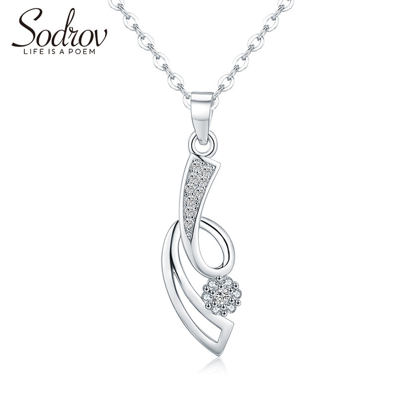 Sodrov Trendy Elegant AAA Zircon 925 Sterling Silver Natural Pendant Necklace Fine Jewelry for Women Silver Jewelry