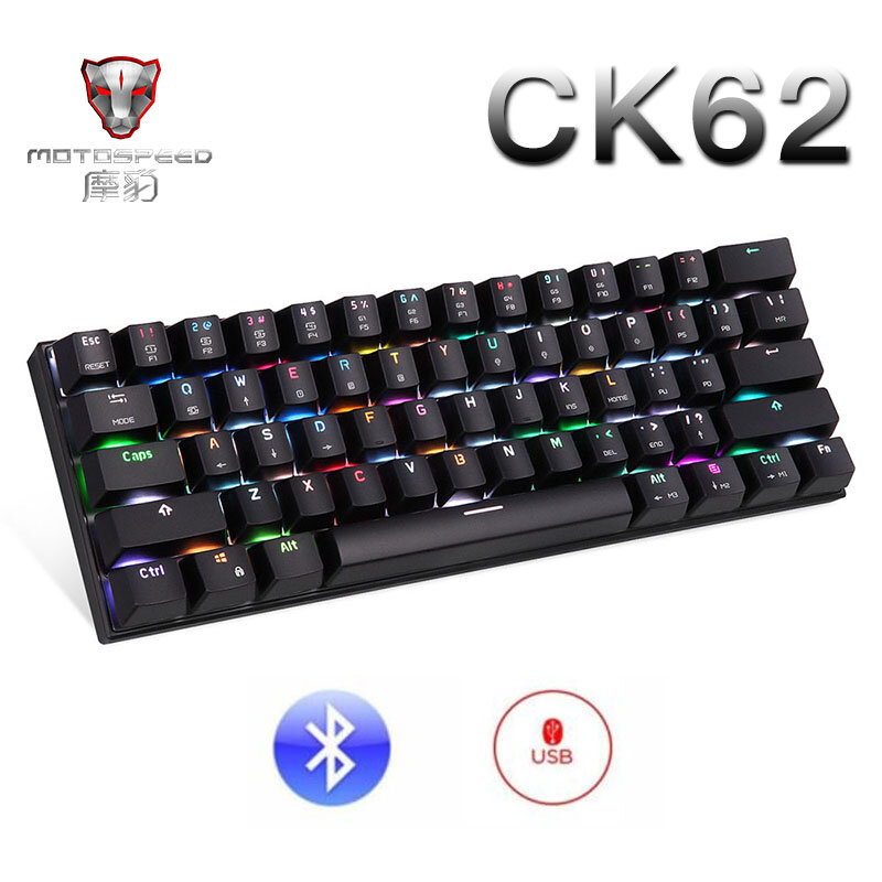MOTOSPEED CK62 клавиатура Беспроводной клавиатура с двойным режимом механическая клавиатура 61 Ключи RGB светодиодный Подсветка игровая клавиатур...