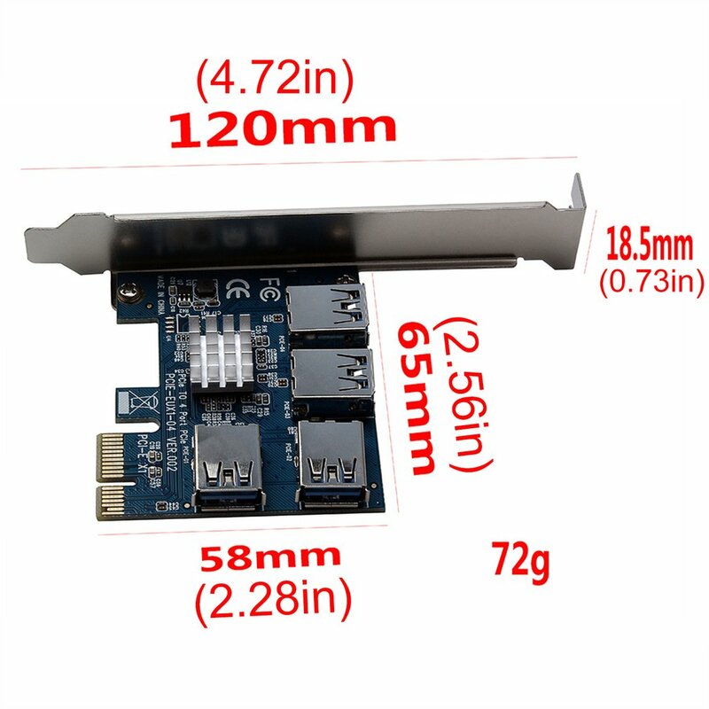 PCIe 1 to 4 PCI-express 16X slots Riser Card PCI-E 1X to External 4 PCI-e USB 3.0 Adapter Multiplier Card for Bitcoin Miner
